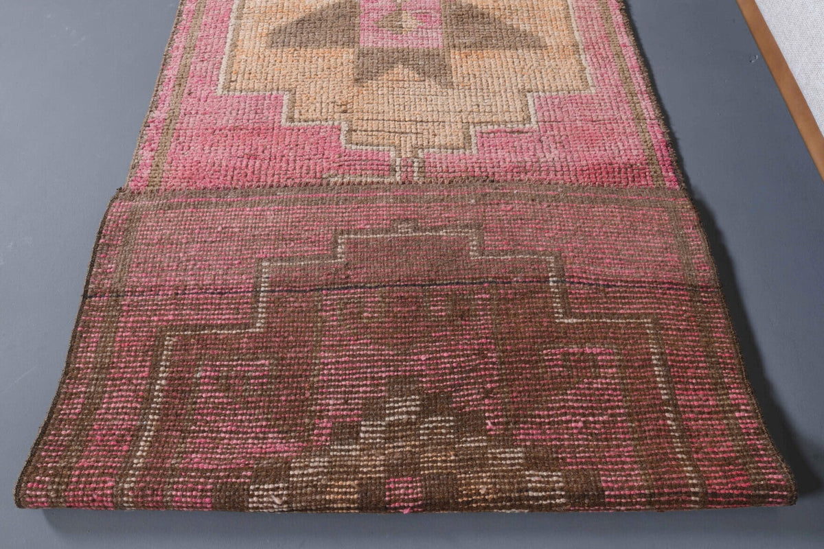 El yapımı vintage yolluk 91x290 cm oryantal desenli yün - üstten görünüm