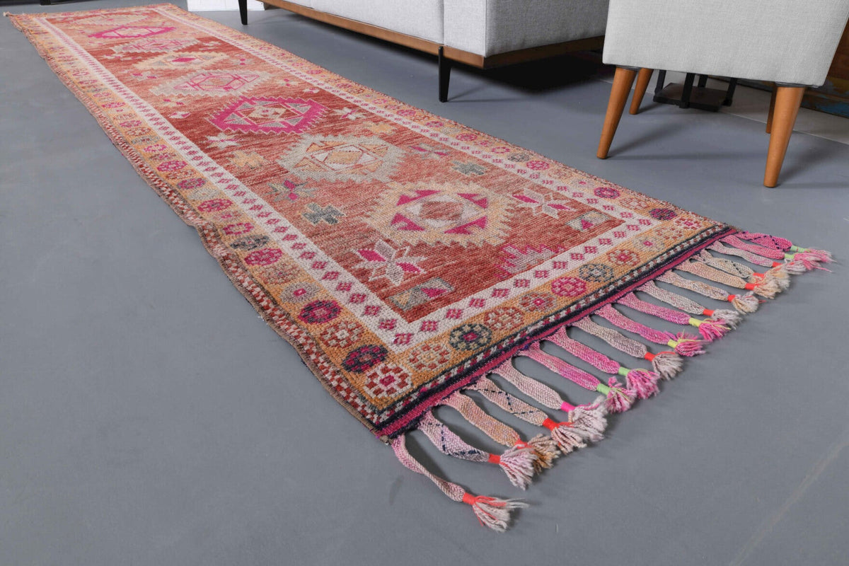 El yapımı vintage yolluk 91x391 cm oryantal desenli yün - desen detayı