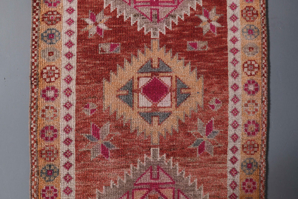 El yapımı vintage yolluk 91x391 cm oryantal desenli yün - açık alan görünümü