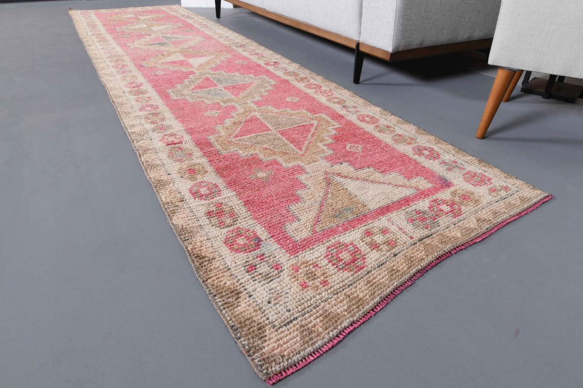 El yapımı vintage yolluk 91x363 cm tribal desenli yün - üstten görünüm