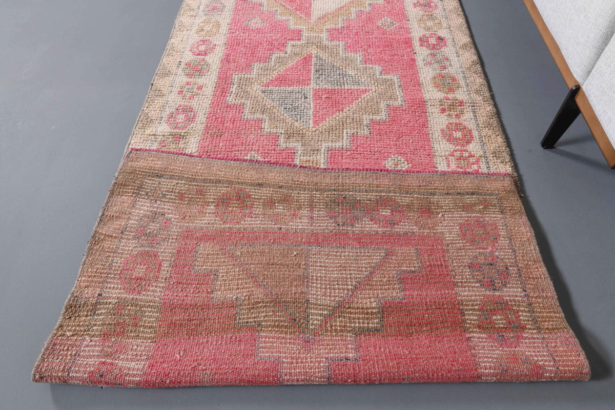 El yapımı vintage yolluk 91x363 cm tribal desenli yün - açık alan görünümü
