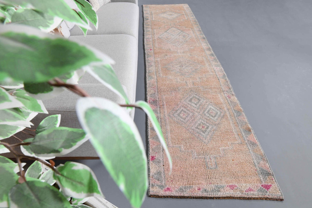 El yapımı vintage yolluk 79x340 cm tribal desenli yün - detay görünümü