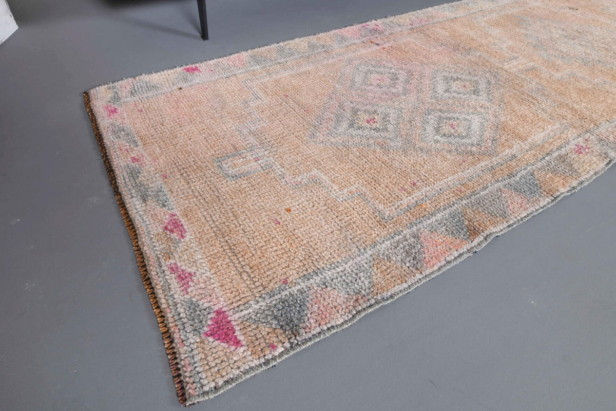 El yapımı vintage yolluk 79x340 cm tribal desenli yün - kenar ve saçak detayı