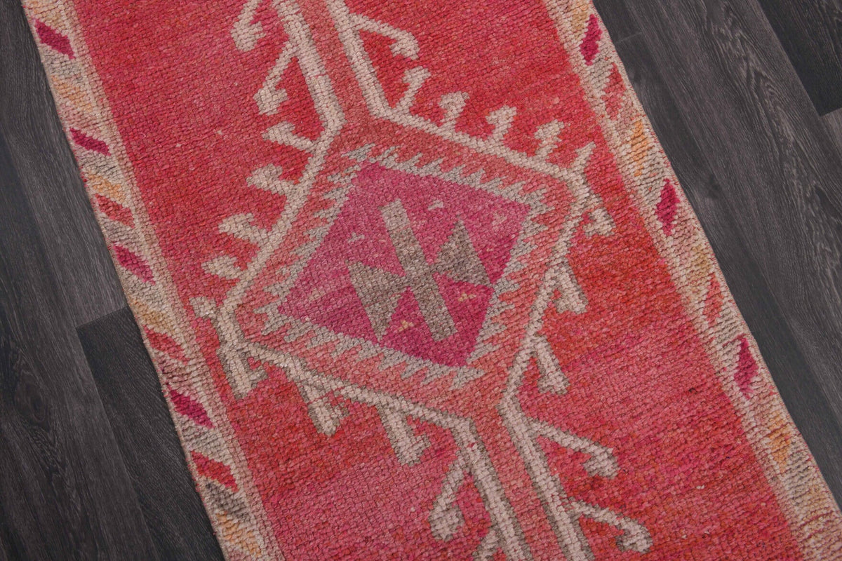 El yapımı vintage yolluk 86x292 cm tribal desenli yün - üstten görünüm