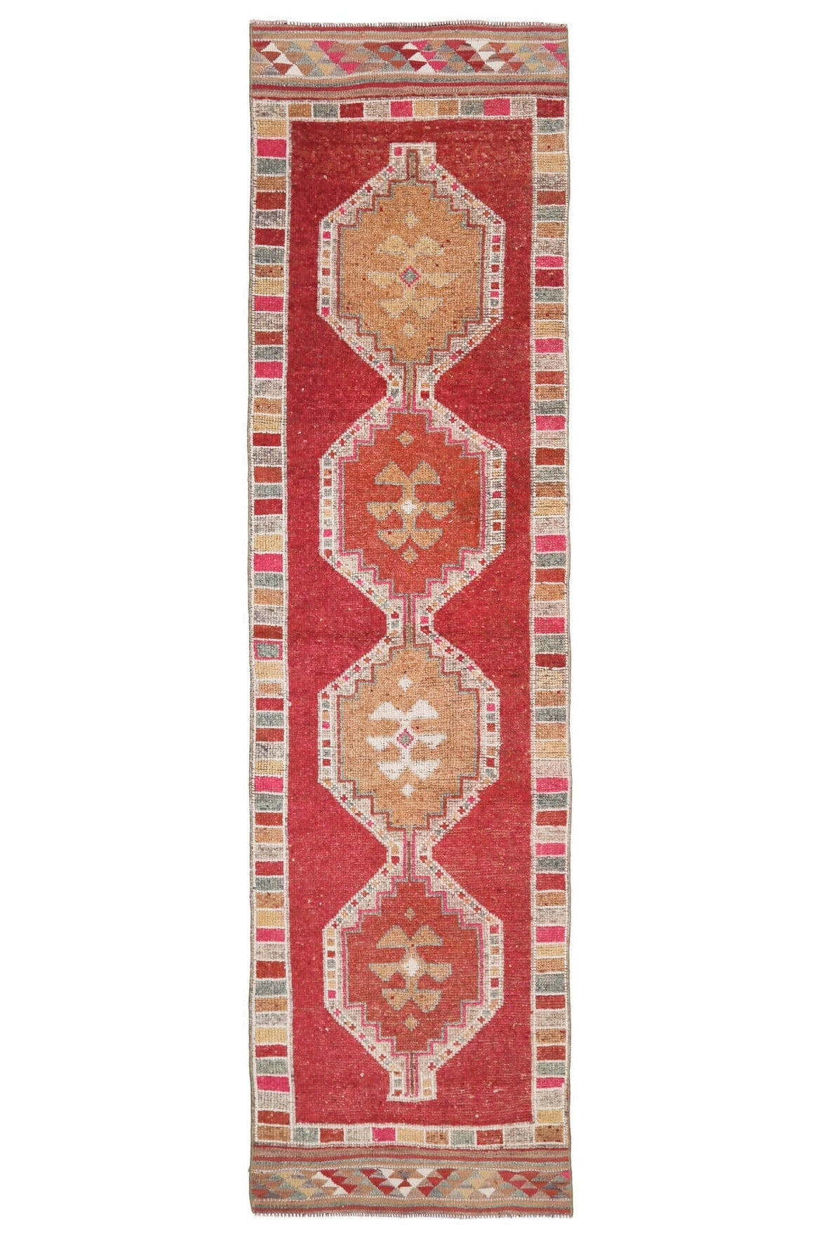 El yapımı vintage yolluk 89x340 cm tribal desenli yün - farklı açıdan görünüm