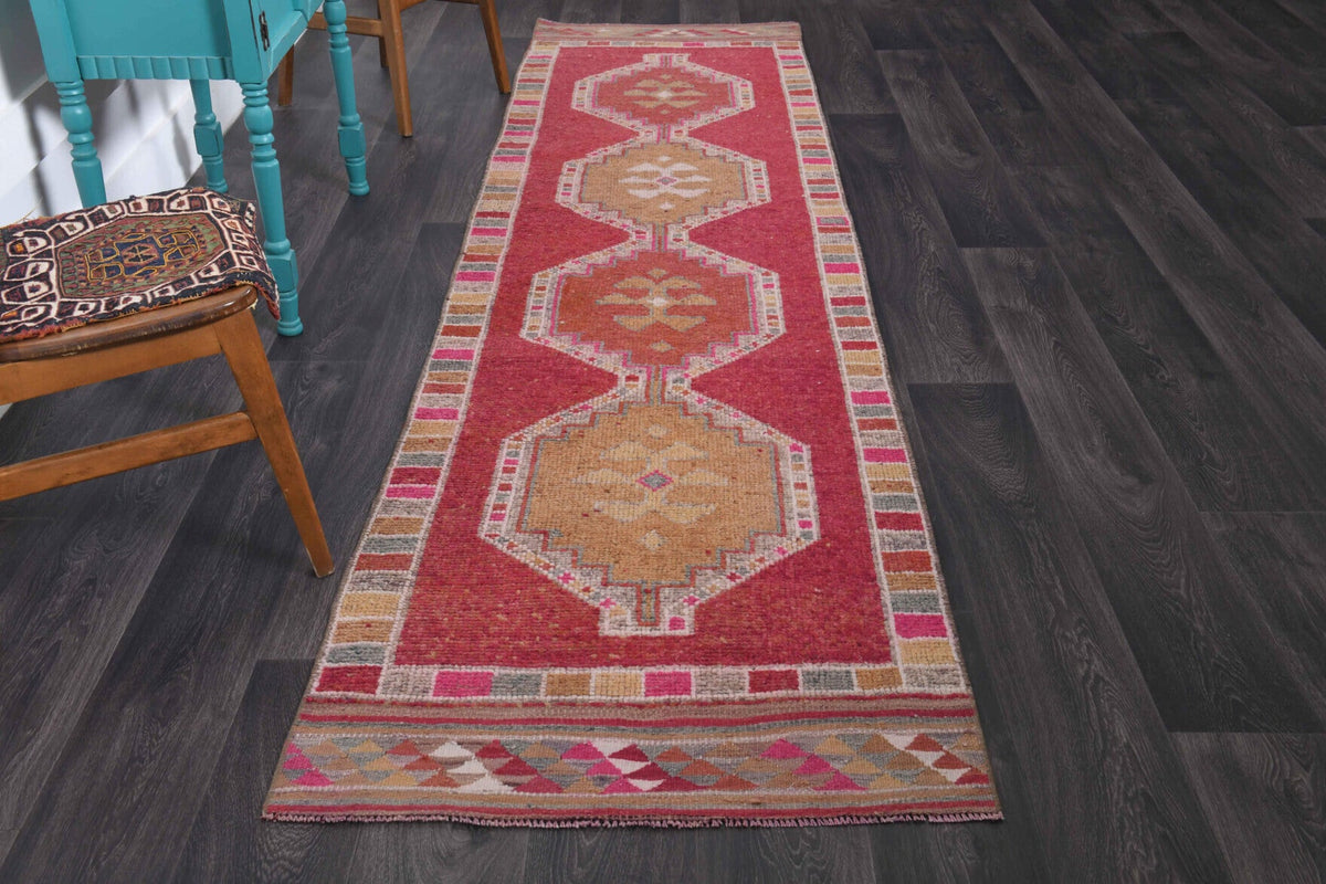 El yapımı vintage yolluk 89x340 cm tribal desenli yün - detay görünümü