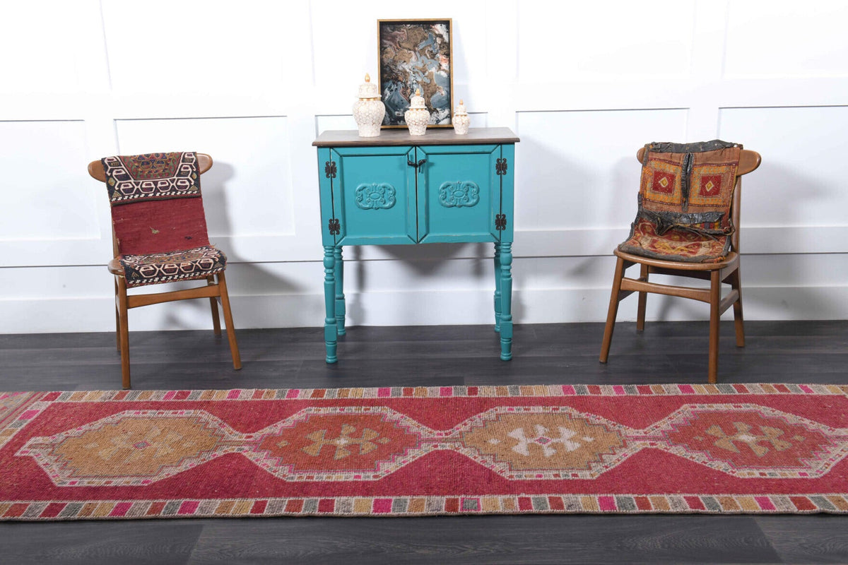 El yapımı vintage yolluk 89x340 cm tribal desenli yün - desen detayı