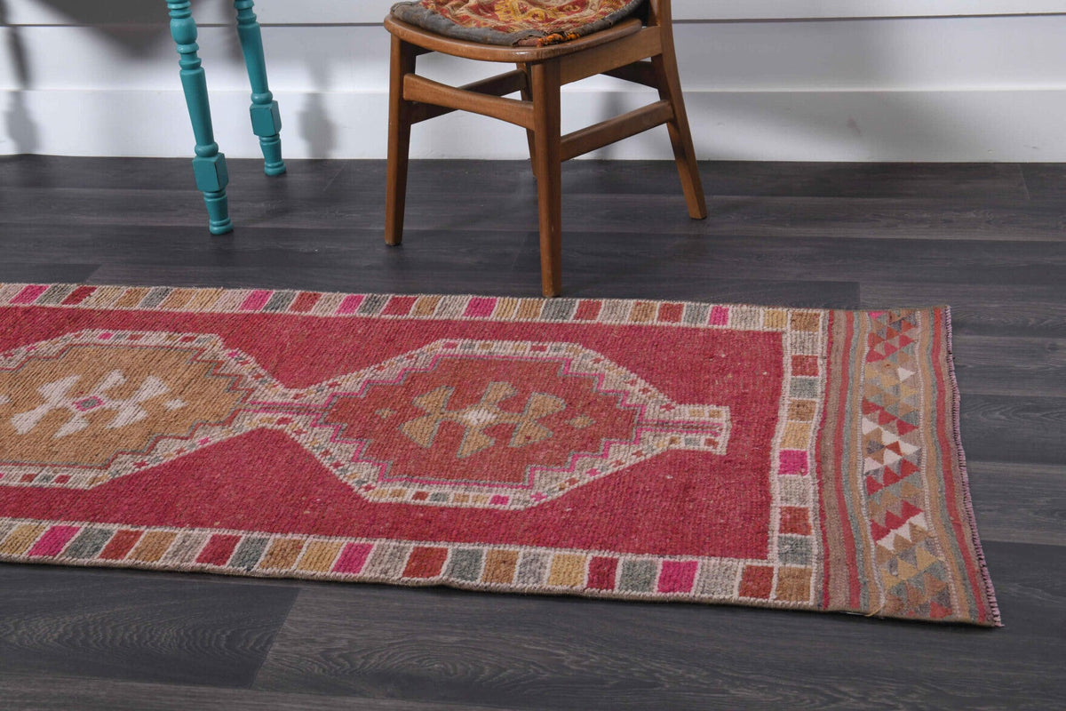 El yapımı vintage yolluk 89x340 cm tribal desenli yün - mekan görünümü