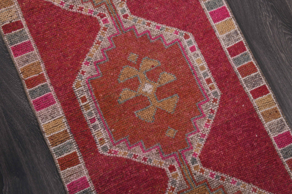 El yapımı vintage yolluk 89x340 cm tribal desenli yün - üstten görünüm