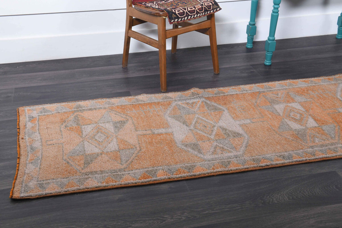 El yapımı vintage yolluk 81x399 cm oryantal desenli yün - kenar ve saçak detayı