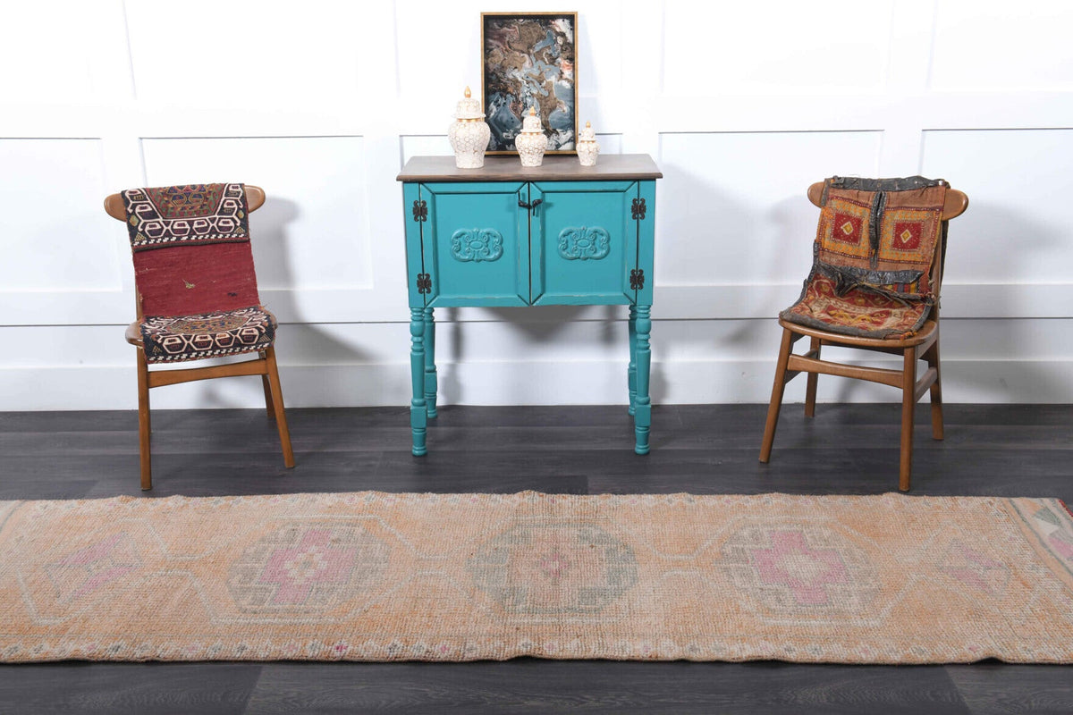 El yapımı vintage yolluk 86x310 cm oryantal desenli yün - desen detayı