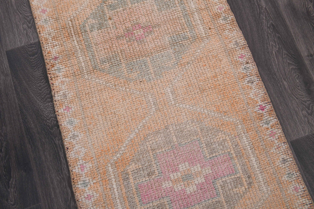El yapımı vintage yolluk 86x310 cm oryantal desenli yün - üstten görünüm