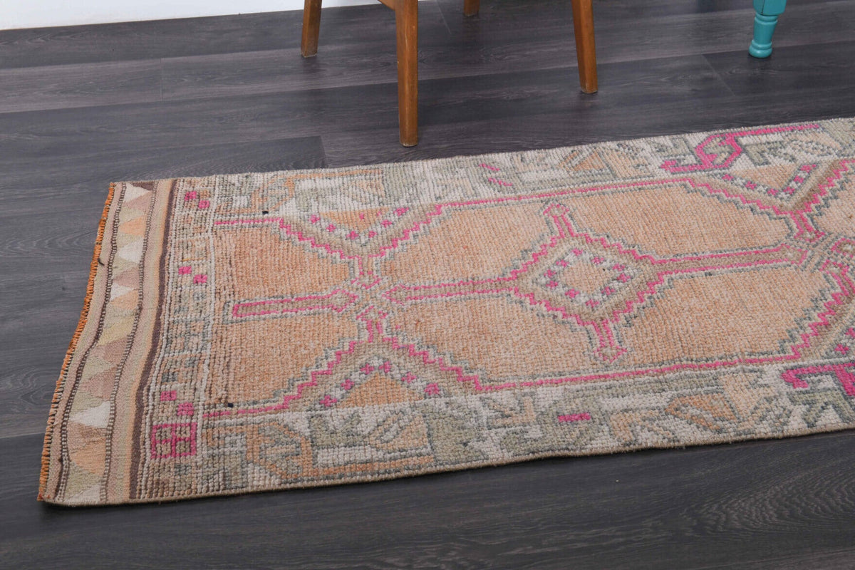 El yapımı vintage yolluk 86x348 cm oryantal desenli yün - kenar ve saçak detayı