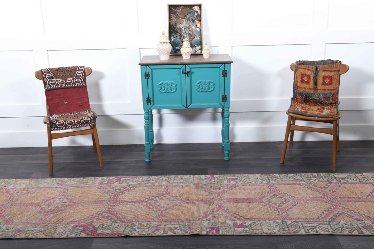 El yapımı vintage yolluk 86x348 cm oryantal desenli yün - desen detayı
