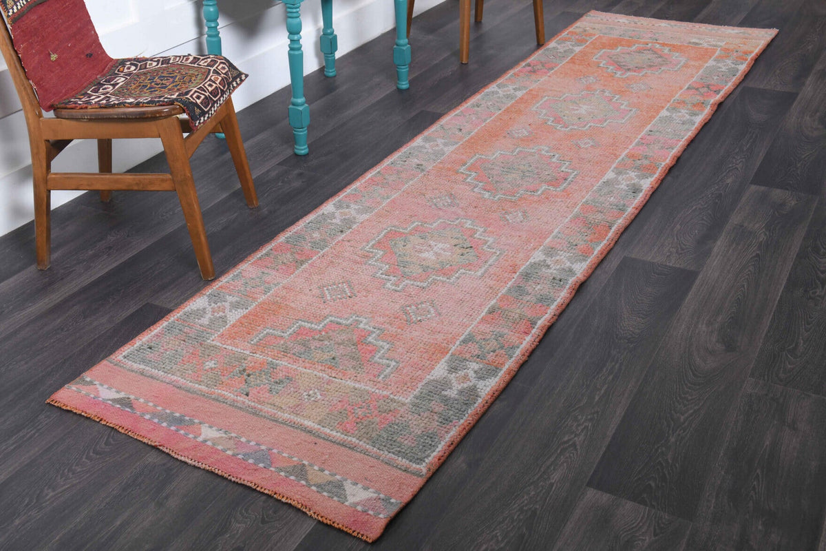 El yapımı vintage yolluk 86x345 cm tribal desenli yün - yakın çekim doku detayı