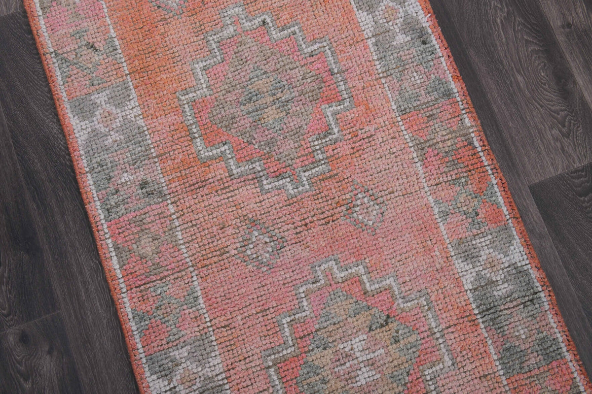 El yapımı vintage yolluk 86x345 cm tribal desenli yün - üstten görünüm