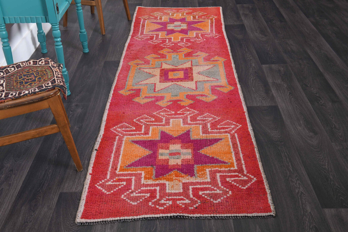 El yapımı vintage yolluk 89x300 cm oryantal desenli yün - detay görünümü