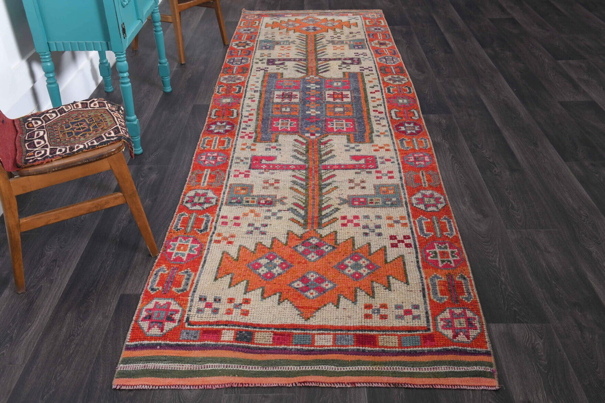 El yapımı vintage yolluk 112x363 cm i̇kat desenli yün - detay görünümü