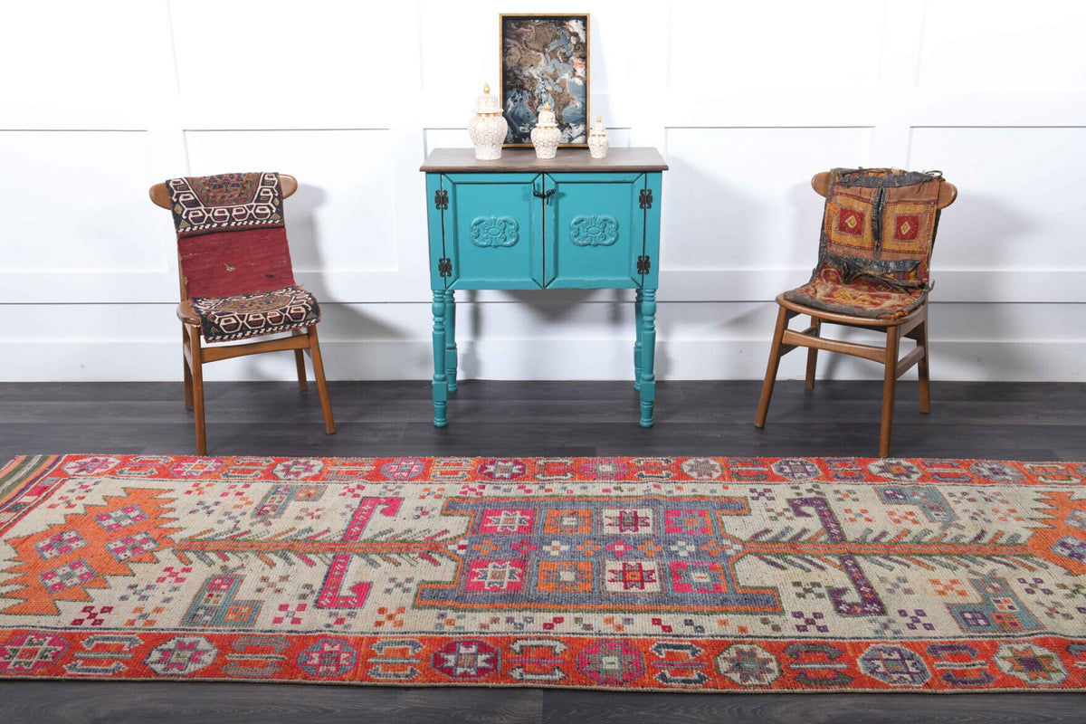 El yapımı vintage yolluk 112x363 cm i̇kat desenli yün - desen detayı
