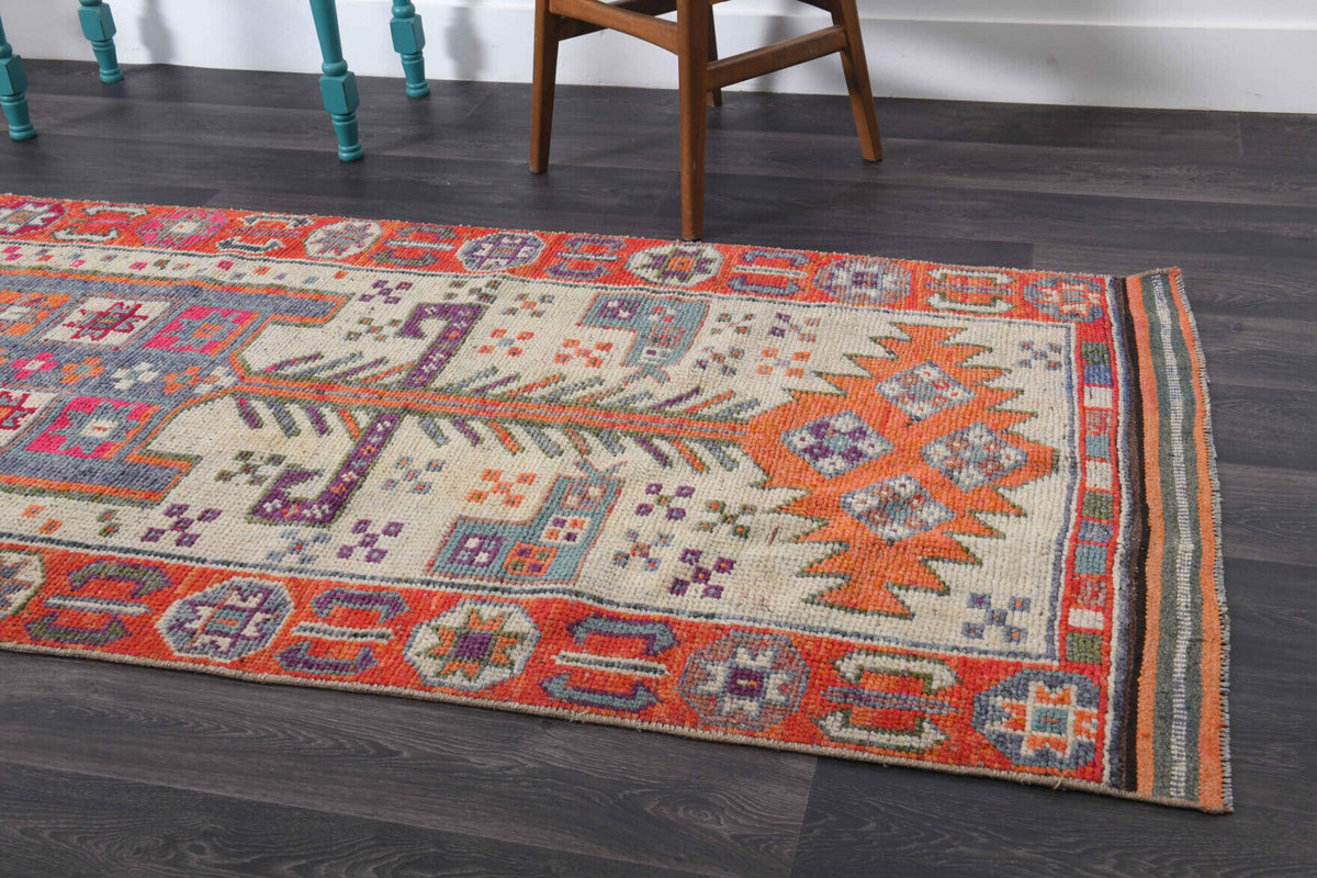 El yapımı vintage yolluk 112x363 cm i̇kat desenli yün - mekan görünümü
