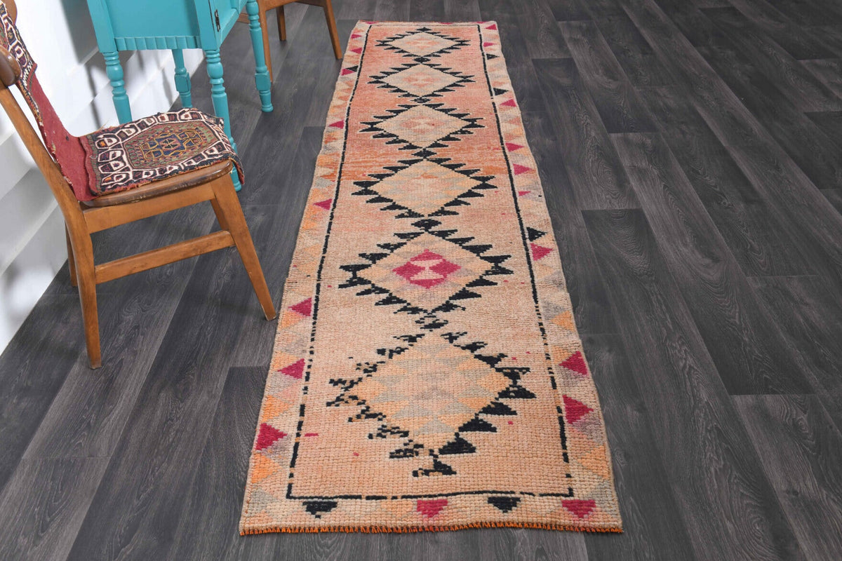 El yapımı vintage yolluk 79x340 cm oryantal desenli yün - detay görünümü