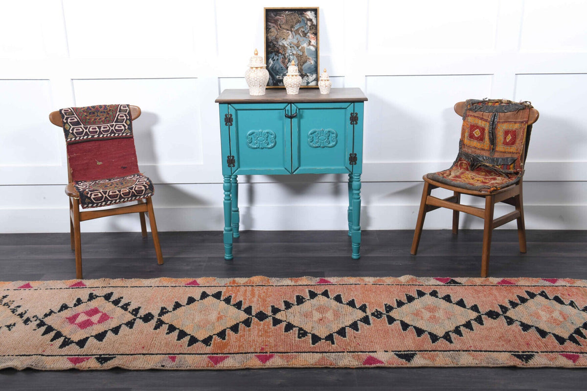 El yapımı vintage yolluk 79x340 cm oryantal desenli yün - desen detayı