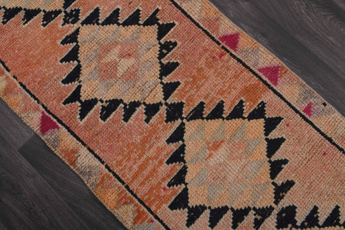 El yapımı vintage yolluk 79x340 cm oryantal desenli yün - üstten görünüm