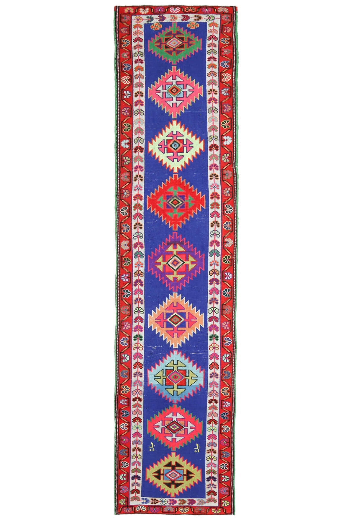 El yapımı vintage yolluk 61x335 cm i̇kat desenli yün