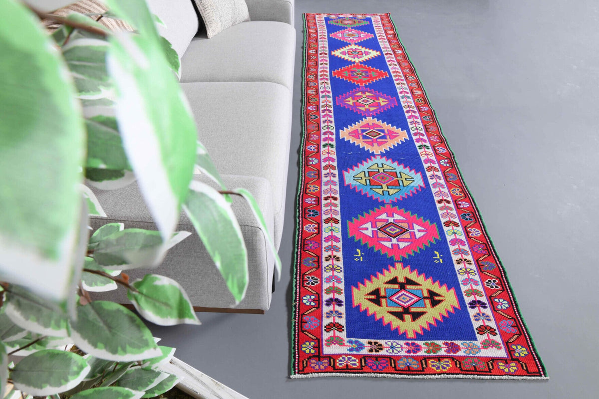 El yapımı vintage yolluk 61x335 cm i̇kat desenli yün - detay görünümü