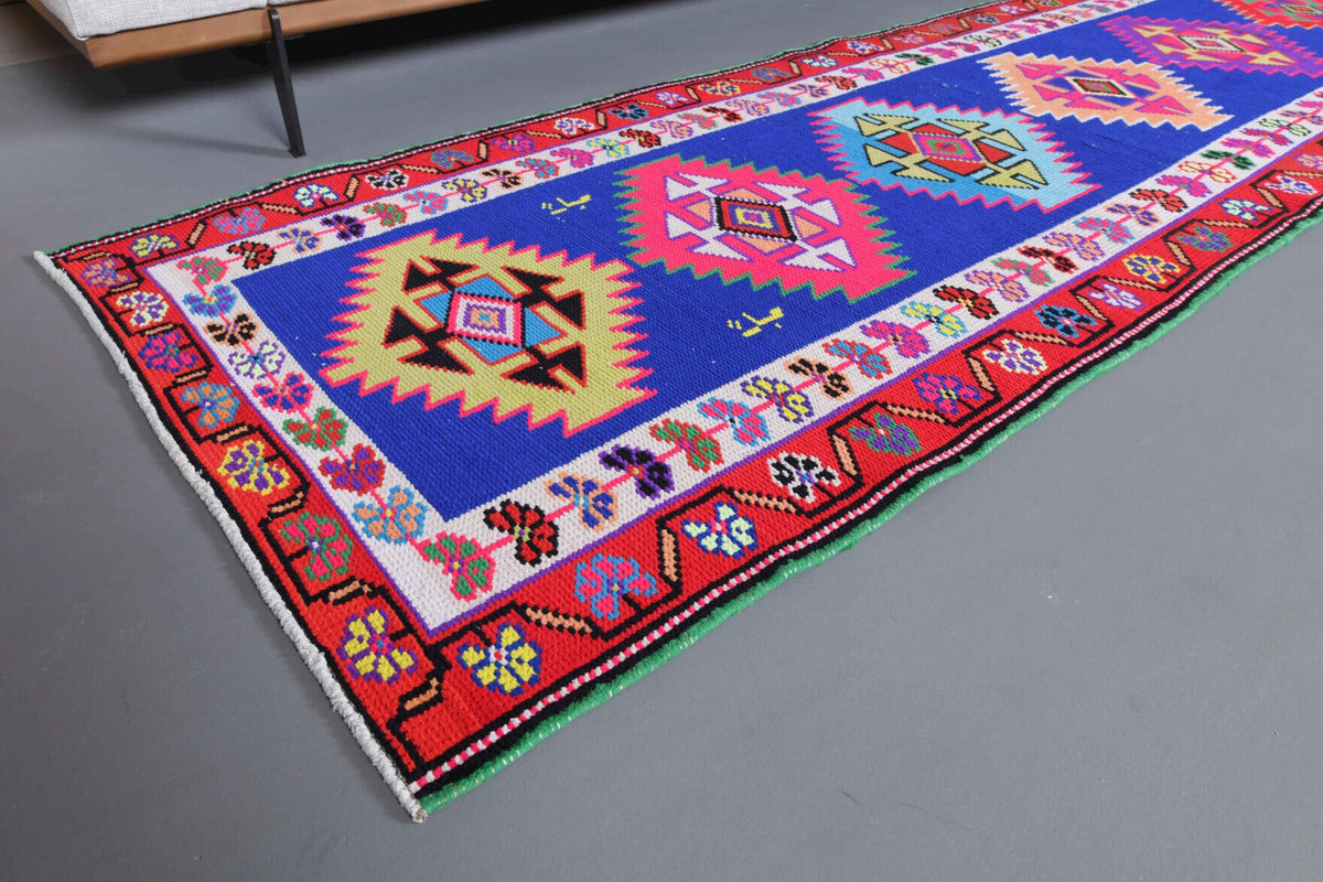El yapımı vintage yolluk 61x335 cm i̇kat desenli yün - kenar ve saçak detayı