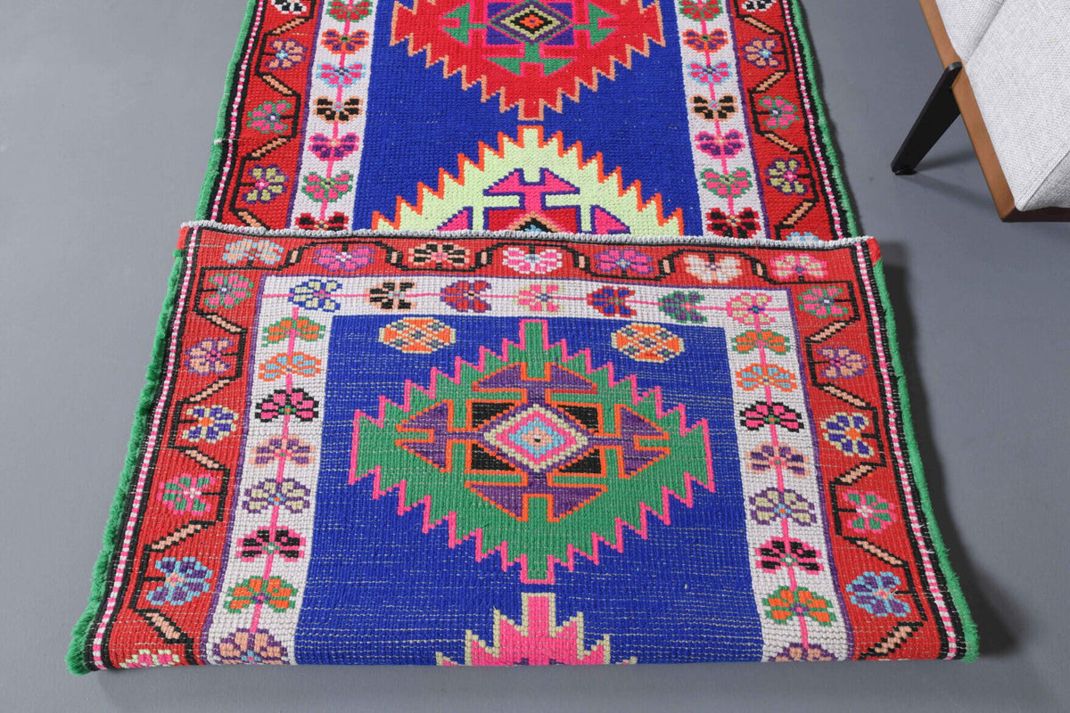 El yapımı vintage yolluk 61x335 cm i̇kat desenli yün - açık alan görünümü