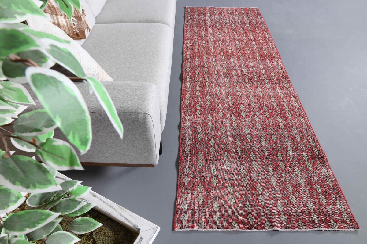El yapımı vintage yolluk 91x272 cm damask desenli yün - detay görünümü