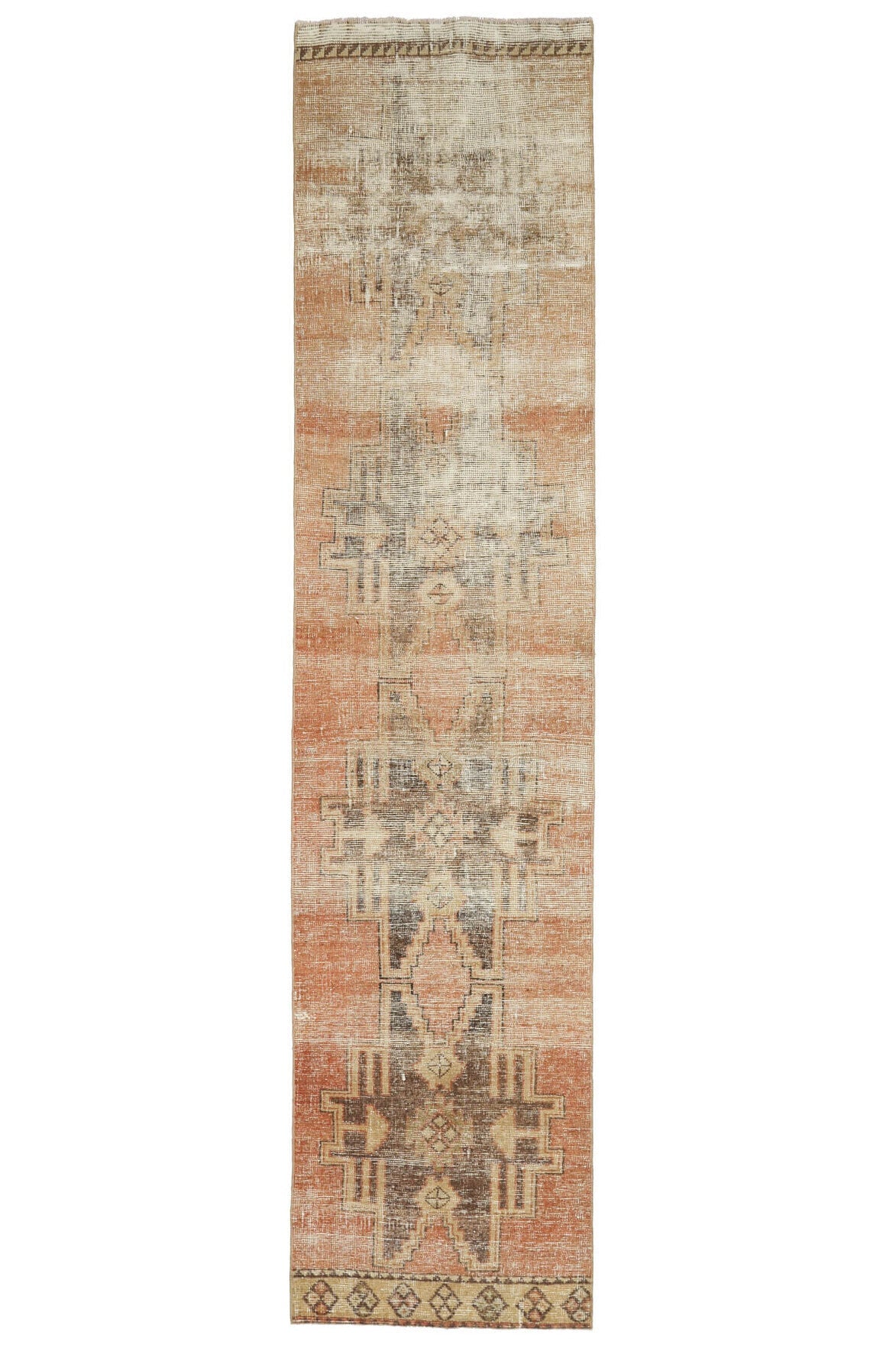 El yapımı vintage yolluk 79x361 cm geometrik desenli yün
