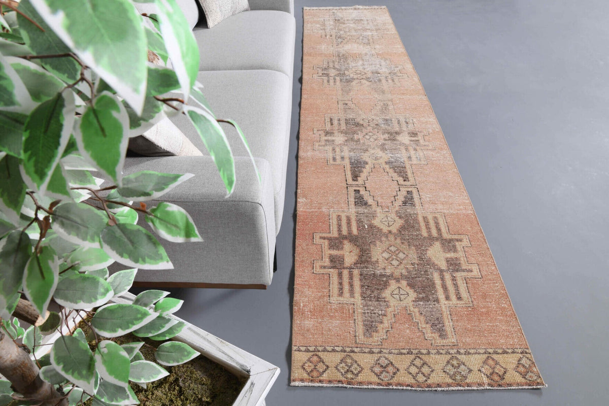 El yapımı vintage yolluk 79x361 cm geometrik desenli yün - detay görünümü