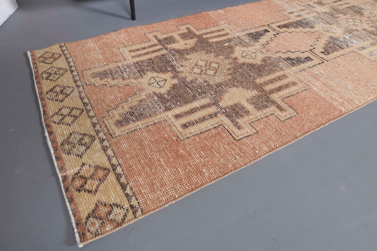 El yapımı vintage yolluk 79x361 cm geometrik desenli yün - kenar ve saçak detayı