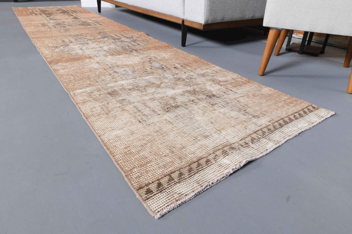 El yapımı vintage yolluk 79x361 cm geometrik desenli yün - üstten görünüm