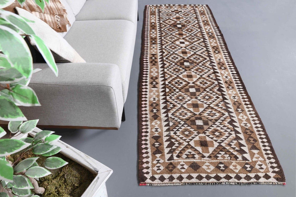 El yapımı vintage yolluk 97x284 cm i̇kat desenli yün - detay görünümü