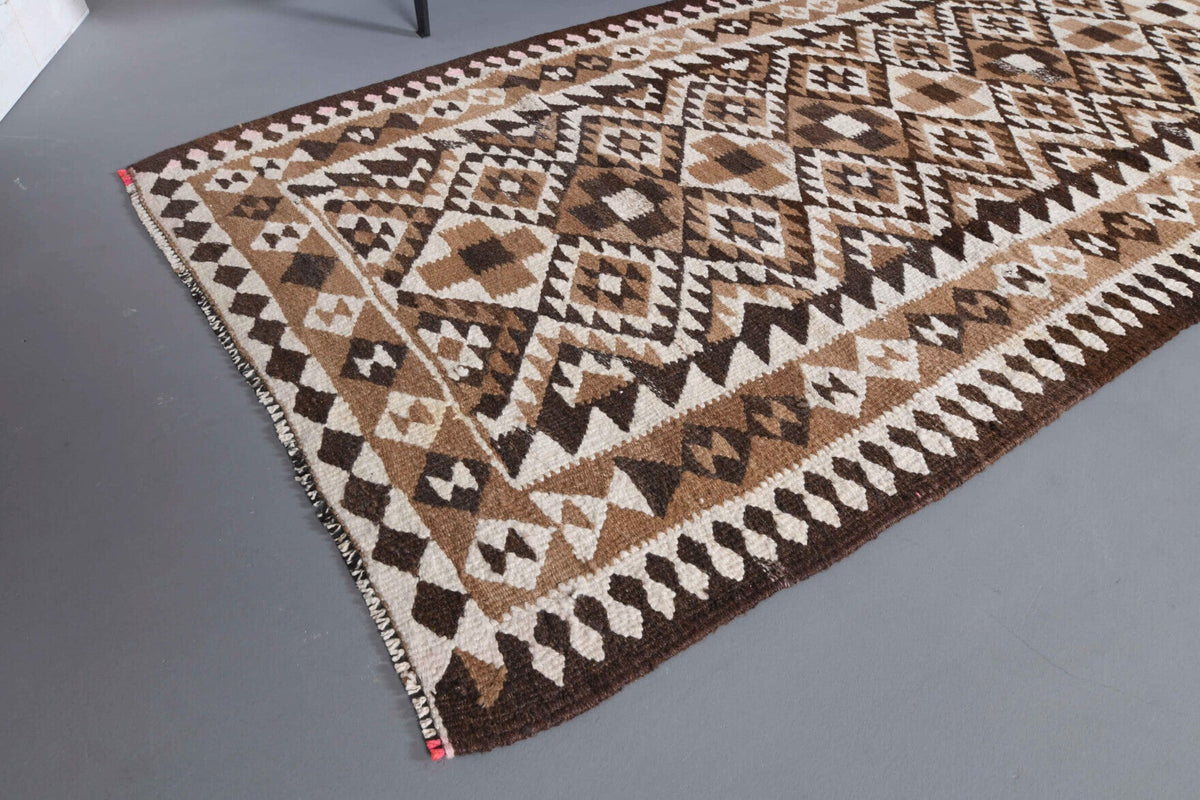 El yapımı vintage yolluk 97x284 cm i̇kat desenli yün - kenar ve saçak detayı