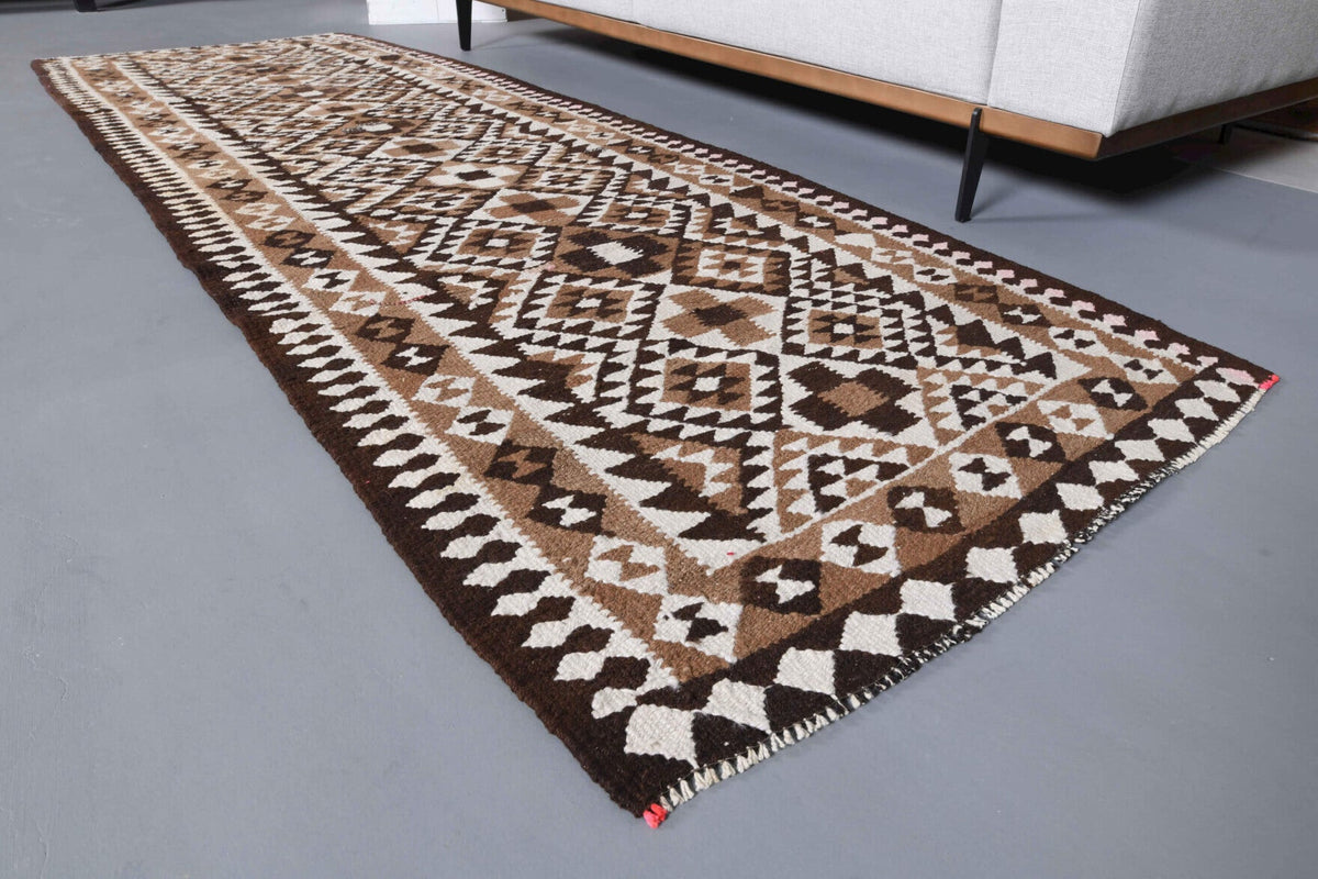 El yapımı vintage yolluk 97x284 cm i̇kat desenli yün - üstten görünüm