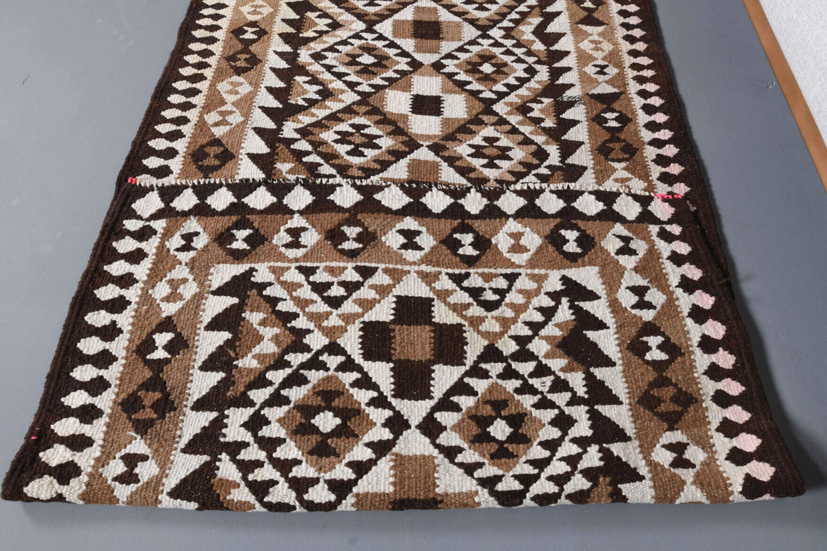 El yapımı vintage yolluk 97x284 cm i̇kat desenli yün - açık alan görünümü