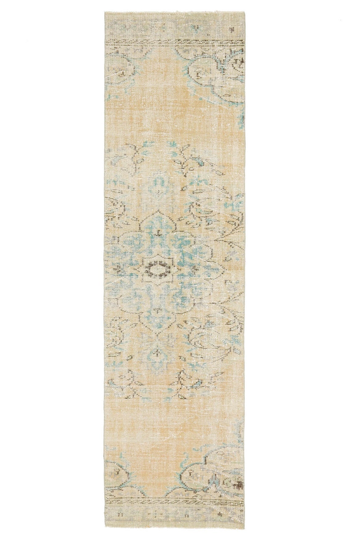 El yapımı vintage yolluk 74x272 cm oryantal desenli yün