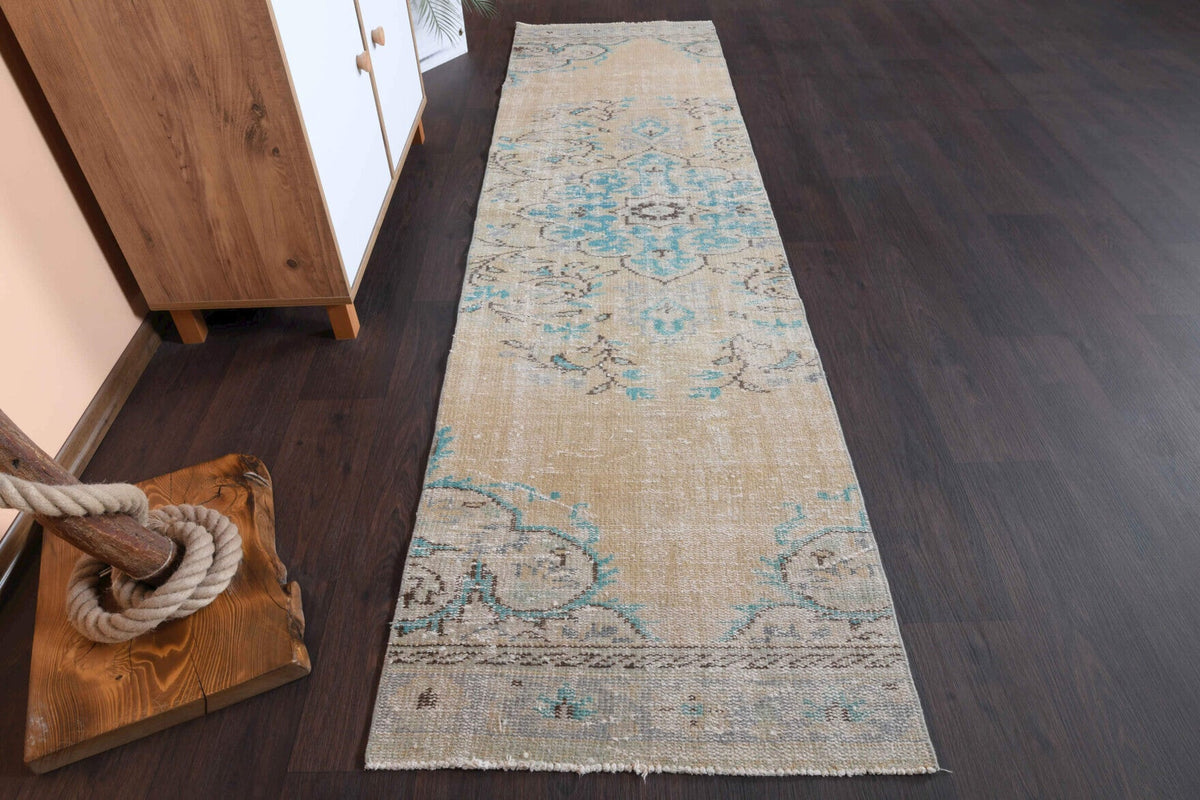 El yapımı vintage yolluk 74x272 cm oryantal desenli yün - detay görünümü