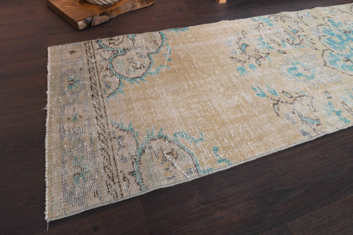 El yapımı vintage yolluk 74x272 cm oryantal desenli yün - kenar ve saçak detayı