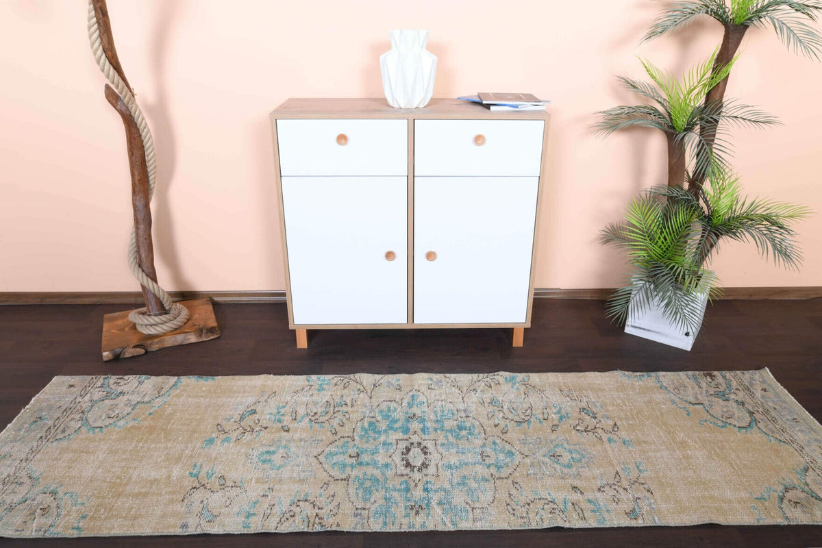 El yapımı vintage yolluk 74x272 cm oryantal desenli yün - desen detayı