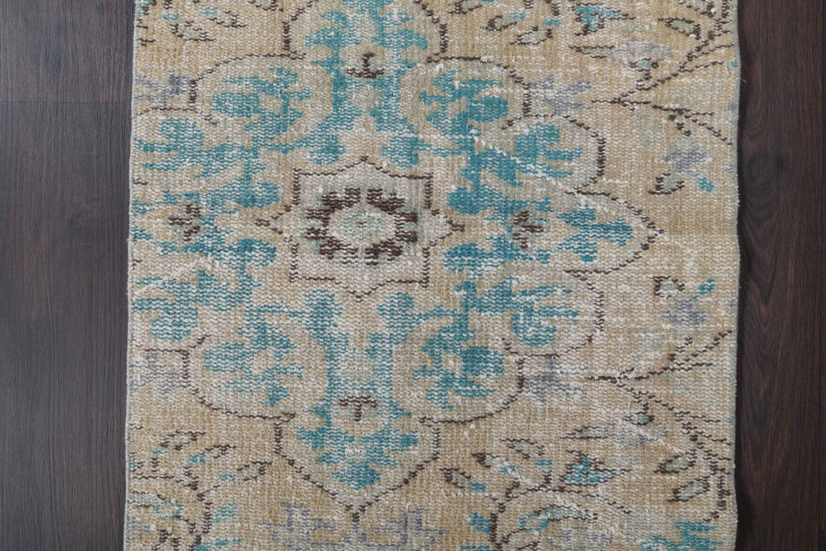 El yapımı vintage yolluk 74x272 cm oryantal desenli yün - üstten görünüm