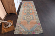 1970'lerden Anadolu kökenli oryantal desenli el dokuma vintage yolluk, 82x261 cm