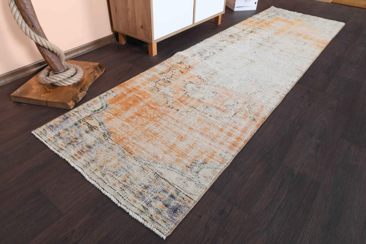 El yapımı vintage yolluk 79x274 cm oryantal desenli yün - yakın çekim doku detayı