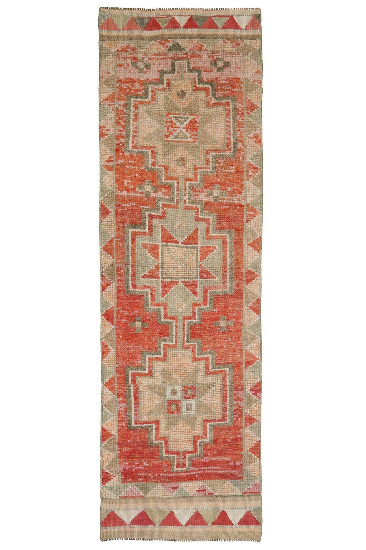 El yapımı vintage yolluk 91x307 cm geometrik desenli yün