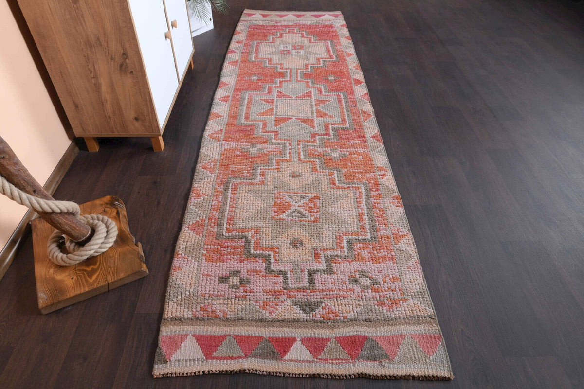 El yapımı vintage yolluk 91x307 cm geometrik desenli yün - detay görünümü