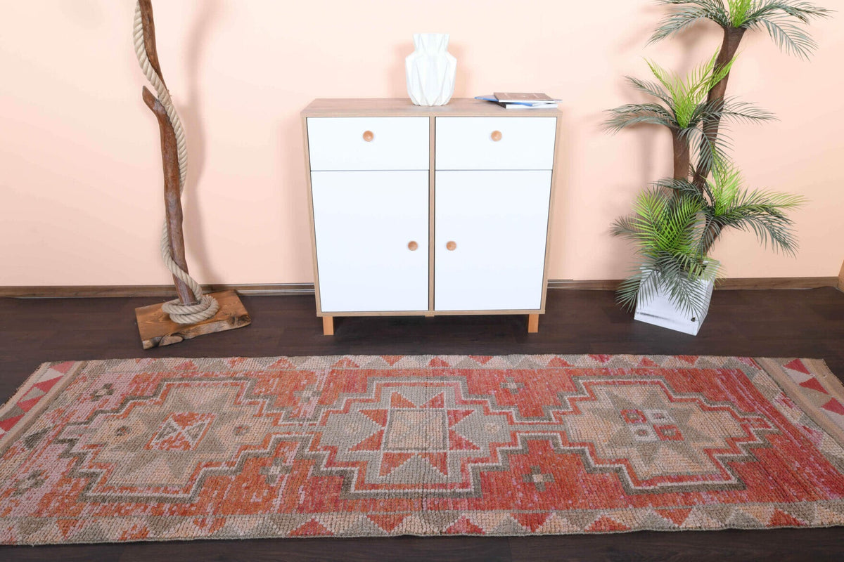 El yapımı vintage yolluk 91x307 cm geometrik desenli yün - desen detayı